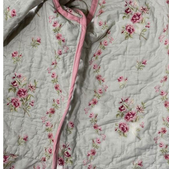 Handmade Quilted Jacket Upcycled Size M/L Repurposed Green Pink Floral Coquette - Picture 6 of 10